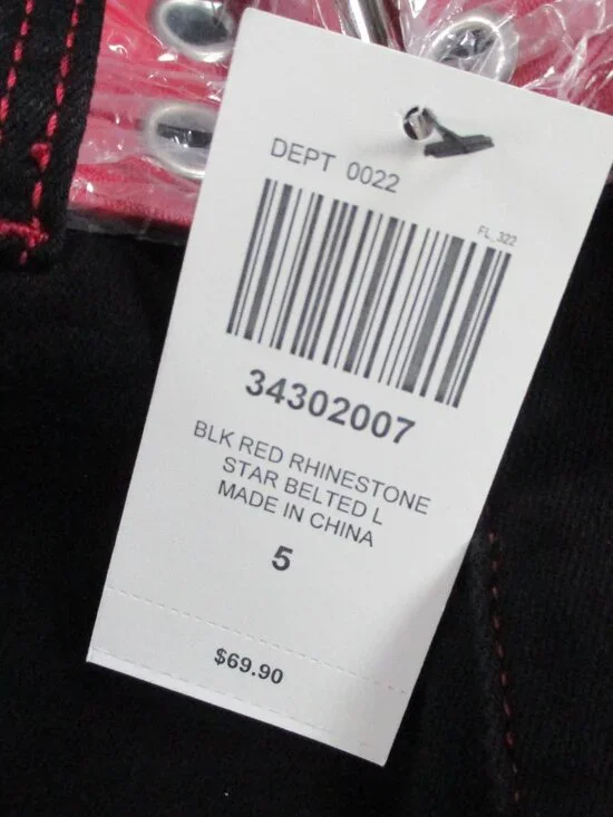 Social Collision Jeans Size 5 Red Star Studded Black Flare Belted Goth Y2K NWT - Picture 11 of 12